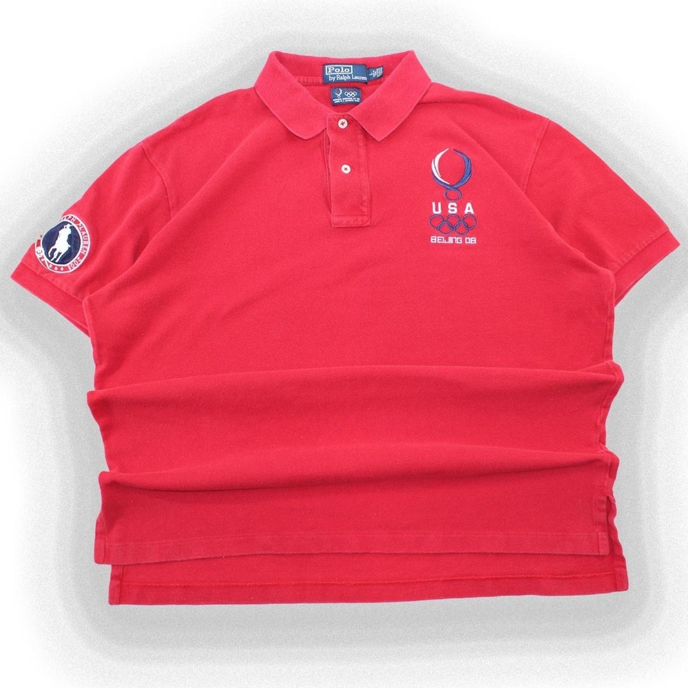 Polo Ralph Lauren 2008 Beijing Olympics USA Red Polo Shirt Mens Large Y2K